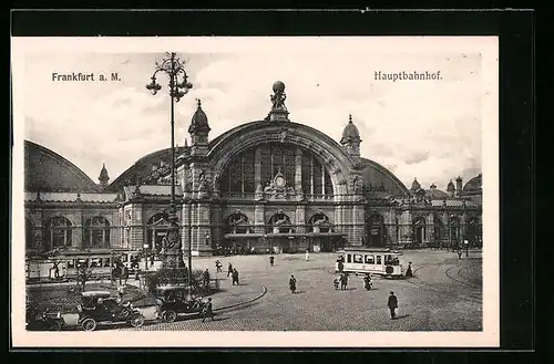 AK Frankfurt a. M., Hauptbahnhof, Vorplatz mit Strassenbahn