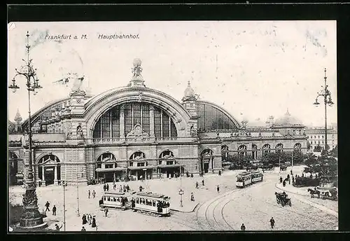 AK Frankfurt a. M., Hauptbahnhof, Strassenbahn auf dem Vorplatz