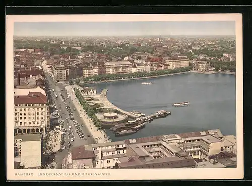 AK Hamburg, Jungfernstieg und Binnenalster aus der Vogelschau