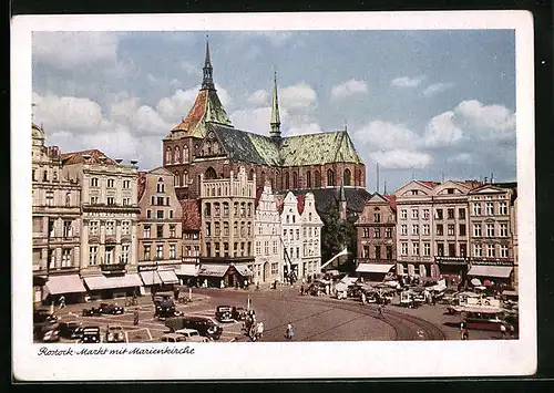 AK Rostock, Markt mit Marienkirche