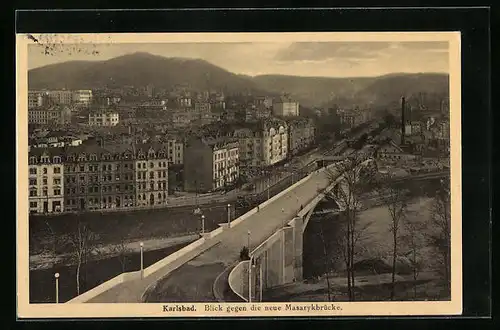 AK Karlsbad, Blick gegen die neue Masarykbrücke