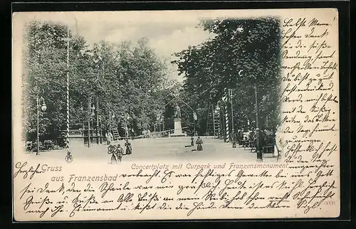 AK Franzensbad, Konzertplatz mit Kurpark und Franzensmonument