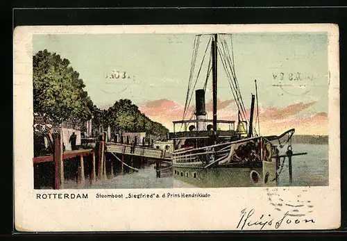 AK Rotterdam, Stoomboot Siegfried a .d. Prinz Hendrikkade