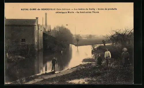 AK Notre-Dame-de-Bondeville, La rivière de Cailly, Usine de produits chimiques Morin, Au fond usine Thaon