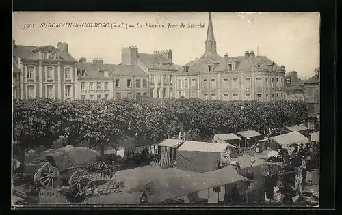 AK Saint-Romain-de-Colbosc, La Place un Jour de Marché