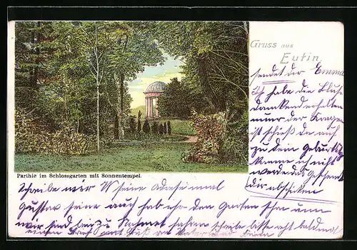 Lithographie Eutin, Partie im Schlossgarten mit Sonnentempel