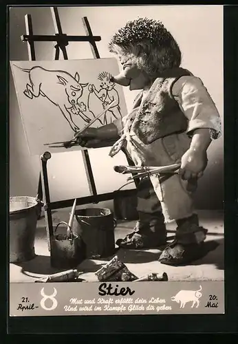 AK Mecki malt einen Stier, Sternzeichen Stier