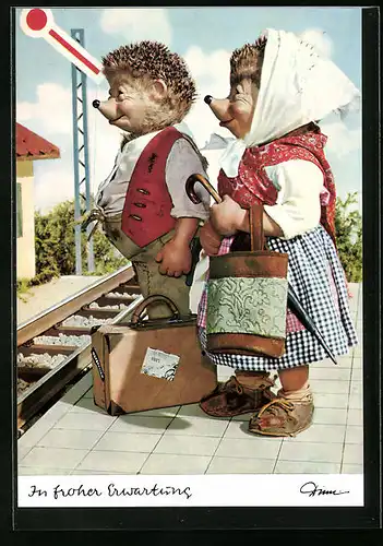 AK Mecki steht mit seiner Frau am Bahnsteig und wartet auf den Zug