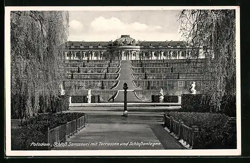 AK Potsdam, Schloss Sanssouci mit Terrassen und Schlossanlagen