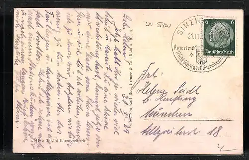 AK Koblenz, Festung Ehrenbreitstein, Dampfer auf dem Rhein