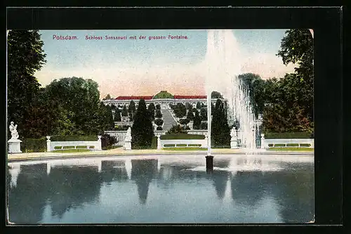 AK Potsdam, Schloss Sanssouci mit der grossen Fontäne