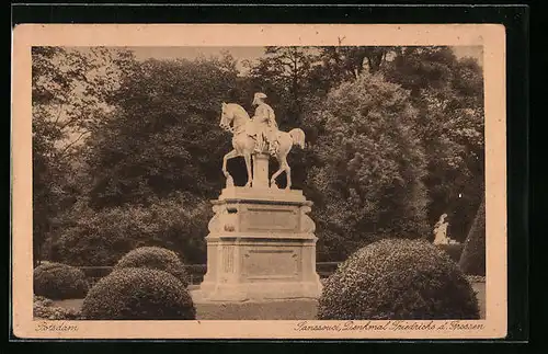 AK Potsdam, Denkmal Friedrichs des Grossen im Park von Schloss Sanssouci