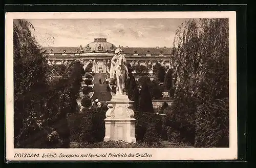 AK Potsdam, Schloss Sanssouci mit Denkmal Friedrich des Grossen