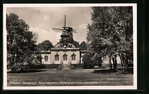 AK Potsdam, Neue Kammern und Historische Mühle im Park von Schloss Sanssouci