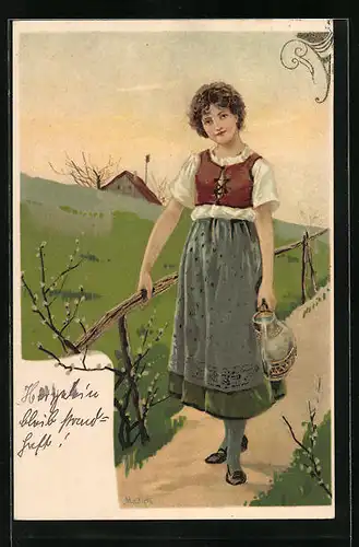 Künstler-AK Alfred Mailick: Mädchen mit Wasserkrug in der Hand