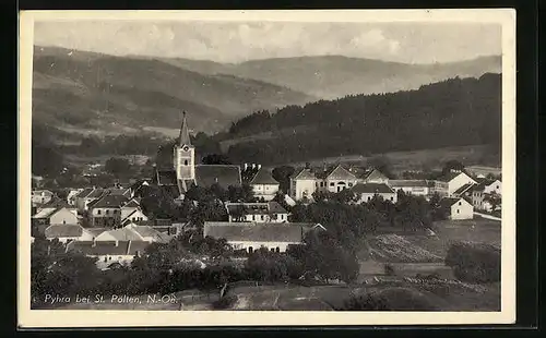 AK Pyhra, Ortsansicht mit Kirche