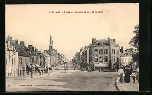 AK Le Creusot, Route de Couches et rue de la Gare