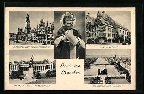 AK Münchner Hofbräuhaus, Aussenansicht, Münchner Kind mit Bierkrug