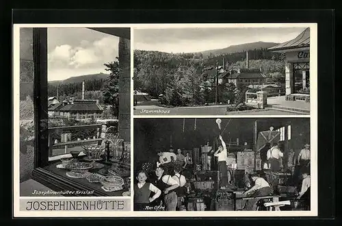 AK Glasmacherkunst Schreiberhau-Josephinenhütte, Kristall, Stammhaus, am Ofen