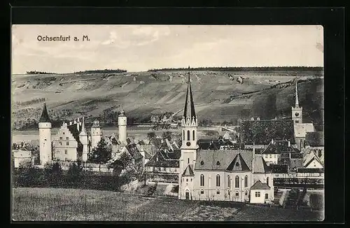 AK Ochsenfurt a. M., Teilansicht mit Kirche