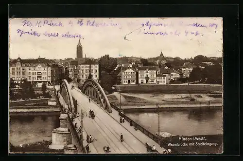AK Minden i. W., Weserbrücke mit Stadteingang