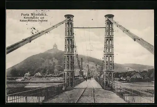 AK Porta Westfalica, Kettenbrücke und Kaiser Wilhelm-Denkmal