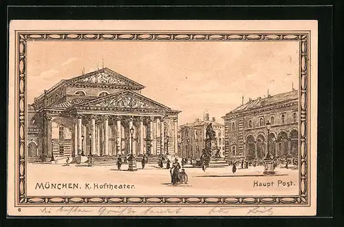 Lithographie München, Hoftheater und Hauptpost