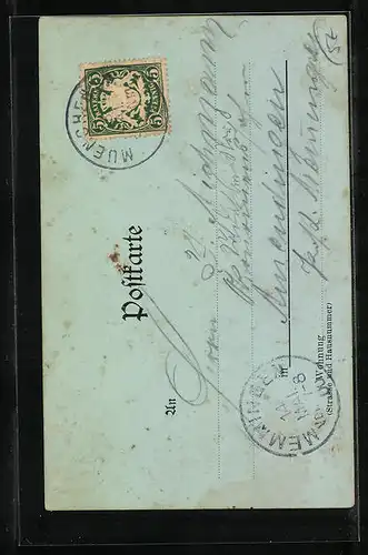 Mondschein-AK München, Partie am Ludwig I. Denkmal