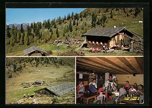 AK Schenna bei Meran, Alm- u. Schutzhütte Hinteregg, Innenansicht, Ortspartie