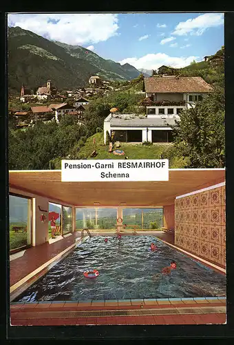 AK Schenna bei Meran, Pension Resmairhof, Schennastrasse 11, Schwimmbecken