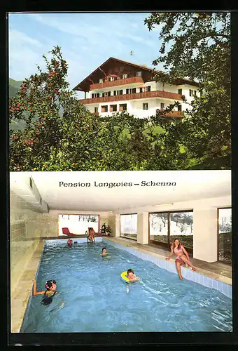 AK Schenna bei Meran, Pension Langwies, Verdinserstrasse 35, Schwimmbad