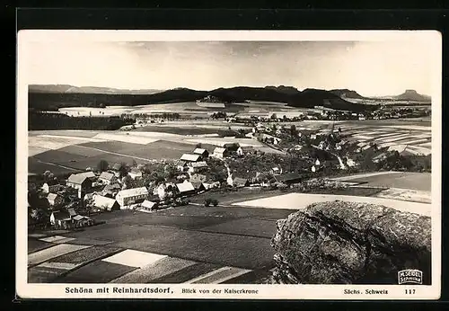 AK Schöna /Sächs. Schweiz, Blick von der Kaiserkrone auf den Ort mit Reinhardtsdorf
