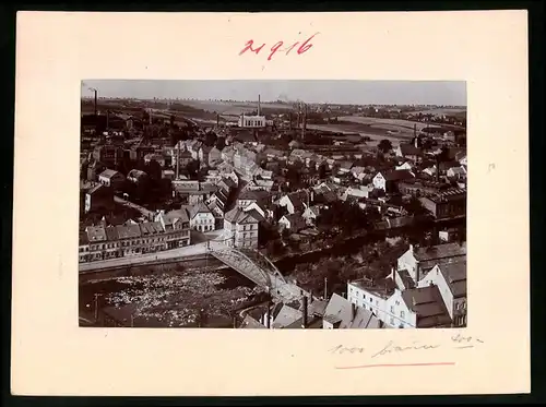 Fotografie Brück & Sohn Meissen, Ansicht Penig, Stadtansicht mit Fluss & Brücke vom Kirchturm aus
