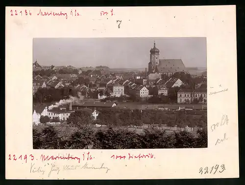 Fotografie Brück & Sohn Meissen, Ansicht Marienberg i. Sa., Ortsansicht mit Bahnhof - Güterbahnhof