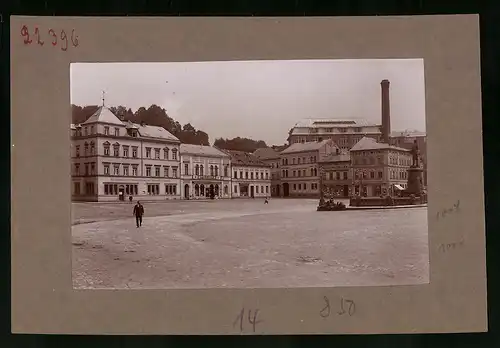 Fotografie Brück & Sohn Meissen, Ansicht Sebnitz, Marktplatz mit Drogerie & Deutsche Creditanstalt