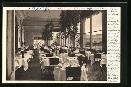 AK Badenweiler, Hotel Roemerbad, Terrassenrestaurant mit Blick auf Kurpark, Rheintal und Vogesen