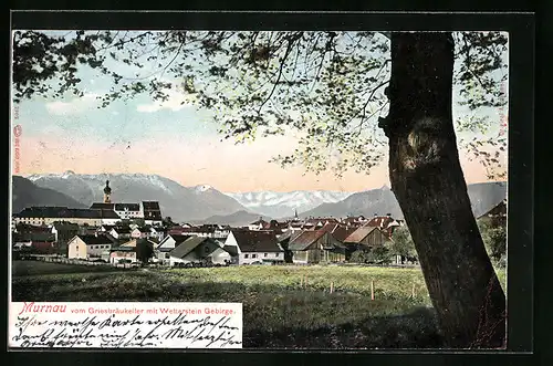 AK Murnau, Teilansicht vom Gasthaus Griesbräukeller mit Wetterstein Gebirge