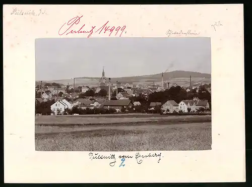 Fotografie Brück & Sohn Meissen, Ansicht Pulsnitz, Panorama mit Schwedenstein vom Eierberg gesehen