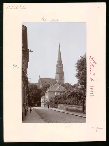 Fotografie Brück & Sohn Meissen, Ansicht Löbau, Blumenstrasse mit Blick zur Kirche