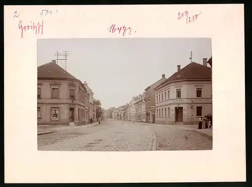 Fotografie Brück & Sohn Meissen, Ansicht Groitzsch, Bahnhofstrasse mit Gasthof zum Kronprinz Inh. Friedrich Renz