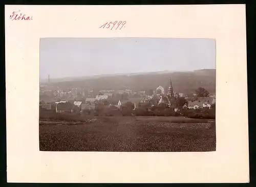 Fotografie Brück & Sohn Meissen, Ansicht Flöha i. Sa., Blick auf den Ort mit Kirche