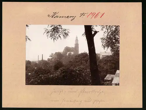 Fotografie Brück & Sohn Meissen, Ansicht Kamenz i. Sa., Blick aus dem Wald auf die Hauptkirche