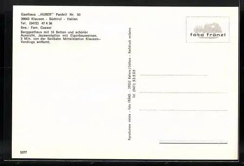 AK Klausen, Gasthaus Huber, Pardell 50, Innenansicht, Ortspartie