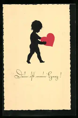 Künstler-AK Schattenbild, Kind mit Herz