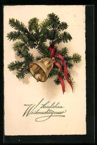 Künstler-AK Tannenzweige mit Glocke