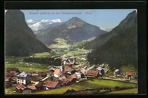 AK Canazei an der Dolomitenstrasse, Ortsansicht aus der Vogelschau