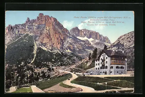 AK Pordoi, Hotel Pordoi mit Sellagruppe