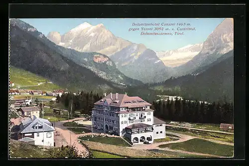 AK Carnazei, Dolomitenhotel Carnazei gegen Vernel und Contrintal