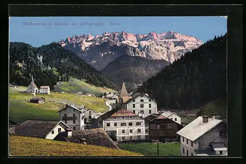AK Wolkenstein in Gröden, Teilansicht mit Sellagruppe