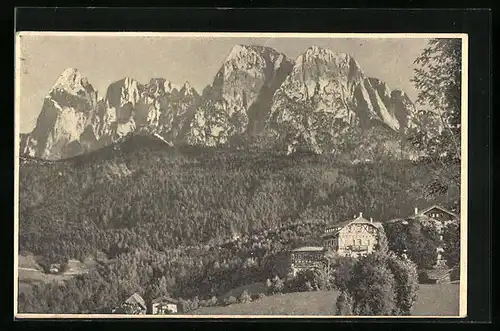 AK St. Constantin a. Schlern, Pension Santnerspitze mit Dolomiten